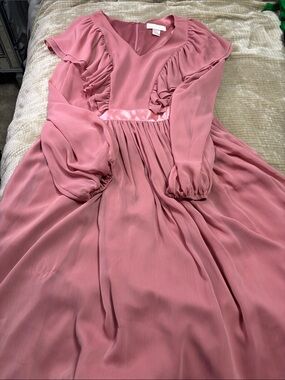 Rachel Parcell Dusty Rose Long Sleeve Ruffle Midi Dress
